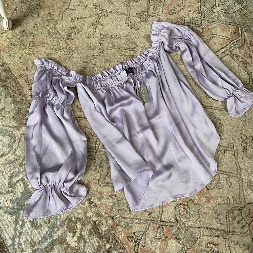 Off the shoulder lilac silk blouse
